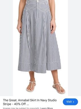 THE GREAT. Blue and White Striped Annabel Skirt